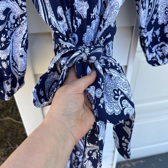 NWT Talbots Pretty Navy White Paisley Fun 3/4 Sleeves Scoop Neck Dress - Picture 3 of 6